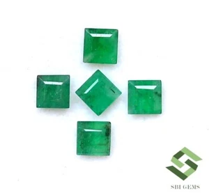 2.94 CTS Natural Emerald Square Cut 5 mm Lot 05 Pcs Untreated Loose Gemstones - Picture 1 of 7