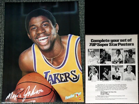 Magic Johnson FEELIN' 7-UP SMILE 1980 L.A. Lakers Signature Series 19x25 POSTER Cover