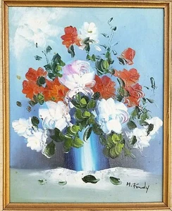 Signiertes H RANDY Modernist Stillleben Ölgemälde Leinwand gerahmt Blumen - Bild 1 von 5