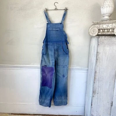 36 waist TIMEWORN Vintage Overalls Pants Trousers French Blue Denim 1950s - 197 - Photo 1/4