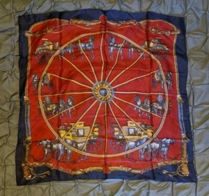 Vintage Women Silk Square Scarf, Horse Drawn Carriage Pattern Equestrian Print - Picture 1 of 3
