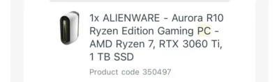 Dell Alienware Aurora R10 Gaming Desktop PC Ryzen 7 5800X 16GB 1TB RTX 3060 Ti - Image 1 of 2