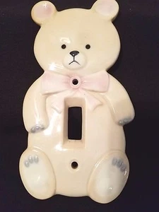 Lillian Vernon Teddy Bear Light Switch Plate White Ceramic Nursery Decor - Picture 1 of 3
