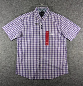 Chaps Shirt Mens XL Purple White Check Short Sleeve Classic Button Down - Picture 1 of 16