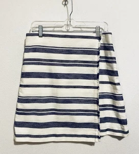 Falda LOFT para mujer 12 azul marfil negro rayas imitación envoltura flecos preppy boho - Imagen 1 de 8