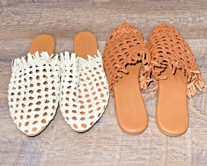 Lot of Coconuts by Matisse Anthropologie Brown & White Leather Mules Slides Sz 7 - Picture 1 of 10