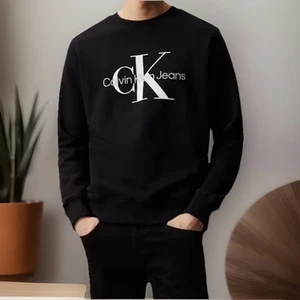 Calvin Klein Black Core Monogam Logo Sweatshirt-Comfy-Casual-Designer-Size L - Picture 1 of 14