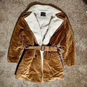 Vtg Towncraft JCpenney Corduroy Sherpa Lined Trench Coat Jacket W Belt Sz Large - Picture 1 of 12