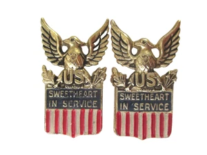 2 WWII Era CORO STERLING SILVER VERMEIL ENAMEL US SWEETHEART IN SERVICE PINS - Picture 1 of 8