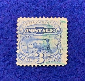 US Scott #114 1869 3c Lokomotive bildhaft ausgefallen grün Stempel - Bild 1 von 2