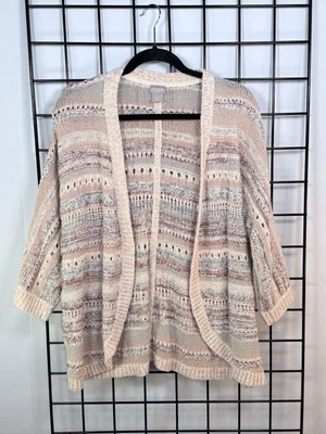 Cárdigan Chico’s Rayas Hilo Mixto Cocoon Mujer M Crema Frente Abierto Dobladillo Curvo Foto 1 de 4