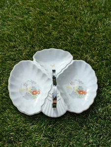 SHELLEY WHITE SERVING DISH THREE SECTIONS WITH HANDLE Fine Bone China - Picture 1 of 5