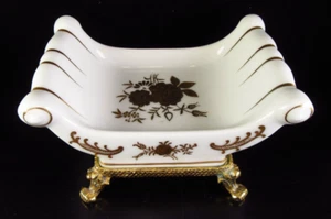 Vintage White Porcelain Gold Gilded Vanity Soap Dish on Four Legged Base - Picture 1 of 8