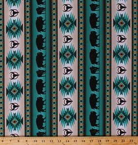 Tissu coton Southwestern Buffalo Tucson 485 imprimé turquoise BTY D366,36 - Photo 1/1