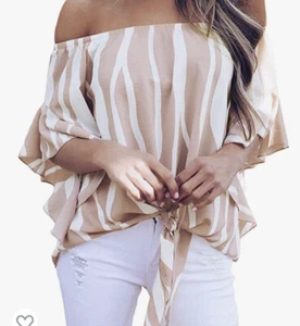 Blusa de verano para mujer con hombros descubiertos, mangas acampanadas 3/4. - Picture 1 of 3