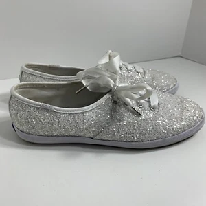 Keds X Kate Spade Größe 7 NY Glitzer Urlaub Sneaker weiß silber Tennisschuhe - Bild 1 von 7