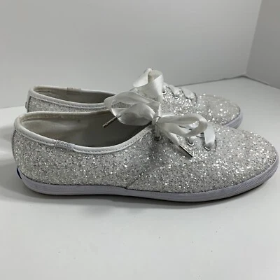 Keds X Kate Spade Size 7 NY Glitter Holiday Sneaker White Silver Tennis Shoes - Image 1 of 4