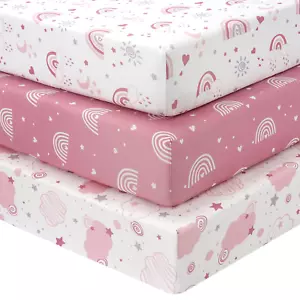 Baby Crib Sheets Girl, 3 Pack Toddler Bed Sheets for 52”X28” Standard Toddler Ma - Picture 1 of 12