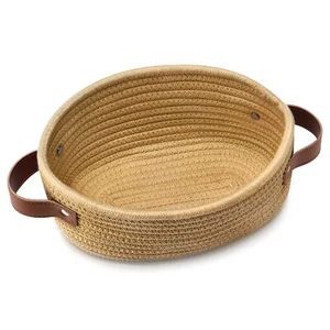 Small Woven Basket Cotton Rope Storage Tiny Oval Basket for Nursery Kids - Picture 1 of 8