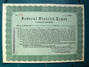 Federal District Trust stock certificate 2 different Payee 1 person uncancelled - Picture 1 of 3