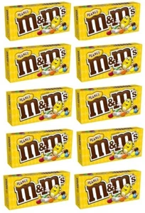 909534 10 X 87.9G BOXES PEANUT M&M'S M&MS CANDY COATED MILK CHOCOLATE SHARE SIZE - Picture 1 of 1