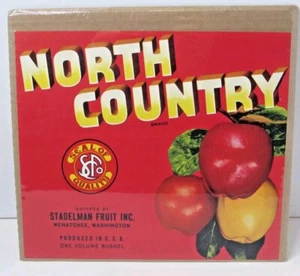 Vtg Advertisement RED Crate Box Sign Label North County Fruit Washington FC5 - Picture 1 of 5