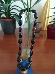 Beautiful 13x18mm India Black Onyx agate gemstone beads necklace 17"-UK seller - Picture 1 of 8