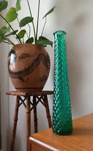 Tall Vintage Mid Century Modern Green Art Glass Hobnail Vase - Picture 1 of 7