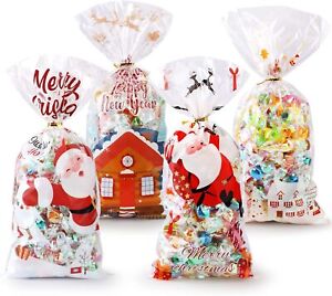 Christmas Cellophane Bags Party Cello Cookie Sweet Candy Gift Biscuit Bag Santa