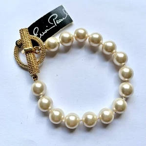 Erwin Pearl Vtg Pearl Toggle Off White Bracelet Gold Overlay - Picture 1 of 3