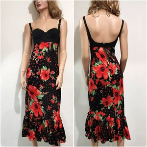 AUTH vintage D&G Dolce&Gabbana bra floral red poppies printed Dress IT 40 - Picture 1 of 24