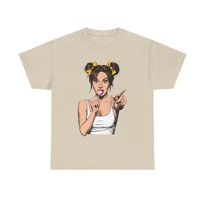 Sexy PopArt Girl with pigtails and Sucker Unisex heavy cotton Tshirt - Picture 1 of 48