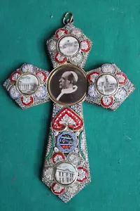 L68-CROCE MICROMOSAICO-PAPA PIO XII-1939 ROMA VATICANO RELIGIONE CHIESA EX VOTO - Foto 1 di 10