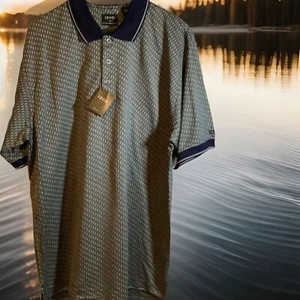 Izod Double Mercerized Poloshirt Herren Größe Large Navy Print Kurzarm Golf - Bild 1 von 6