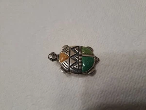 Carolyn Pollack 925 Sterling Silber Grün Türkis Schildkröte Brosche Anstecknadel Anhänger - Bild 1 von 3