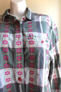 Cascade Blues ? Shirt Womens M Cotton Dobby Khaki Red Plaid Button L/Sleeve - Picture 1 of 6