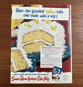 Vintage 1952 SWANS DOWN Instant Cake Mix Yellow Coconut Print Ad - Picture 1 of 1