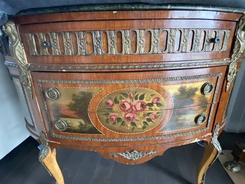 FRENCH PROVINCIAL HAND PAINTED COMMODE DRESSER WITH STONE TOP Cover