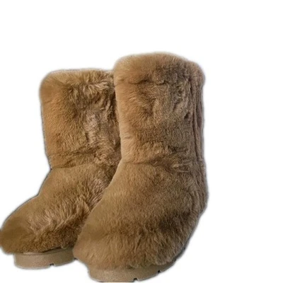 Botas de piel sintética de bambú congeladas altas de pantorrilla mullidas difusas talla para mujer 10 tostadas Foto 1 de 4