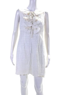 Nanette Lepore Womens White Striped Collar Ruffle Sleeveless Shift Dress Size 6 - Image 1 of 4