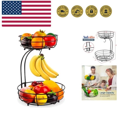 Chic 2-Tier Black Iron Fruit & Vegetable Basket with Convenient Banana Hanger - Image 1 of 4