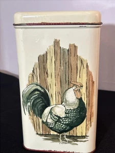 Bote de lata Cheinco con tapa pollo gallo granja decoración 9"x5" harina azúcar - Imagen 1 de 16