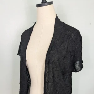 Cárdigan Top Eileen Fisher S Negro Abierto Artístico Fluido Capa Ligera Verano Trabajo - Imagen 1 de 8