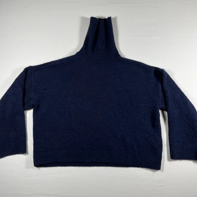 Zara Knit Women Turtleneck Sweater Navy Ribbed Knit Oversized Size Medium - Image 1 of 4