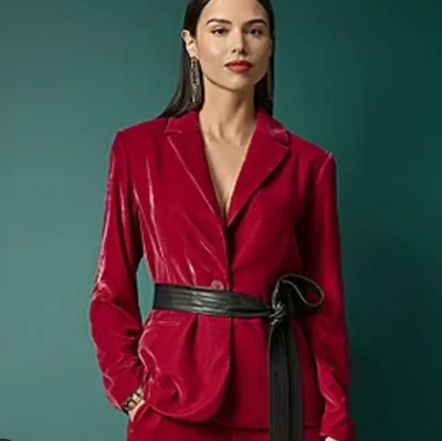 Worthington Luxury Red Velvet Single Button Blazer Faux Leather Belt NWT S $100 - Image 1 of 4