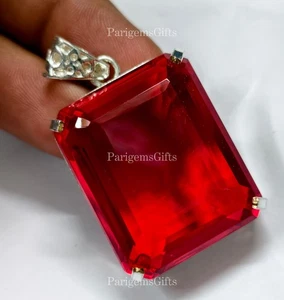 Best Quality 80+ Ct Red Topaz German Silver Solitaire Emerald Cut Gemstone - Picture 1 of 5