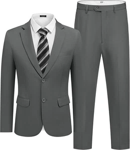 COOFANDY Men's Suit Slim Fit Dark Grey 2 Piece S 38R 32W 2 Button Notch Lapel - Picture 1 of 2