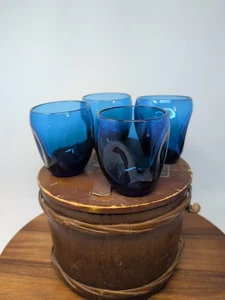 Set of Four Blue Russel Wright For Oneida Pinch Double Old Fashioned Glasses - Picture 1 of 12