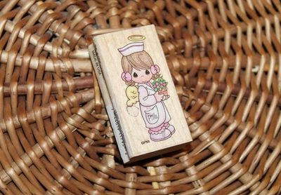 {PRECIOUS MOMENTS} Moment Wood Mounted Red [Rubber STAMP] Nurse Hospital ANGEL - Image 1 of 4