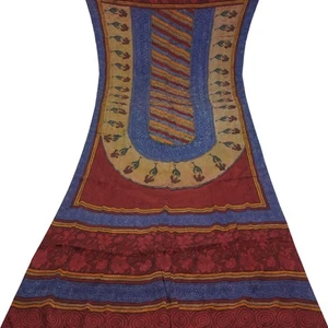 Vintage Red Saree 100% Pure Crepe Silk Printed Indian Sari 5YD Soft Craft Fabric - Picture 1 of 6